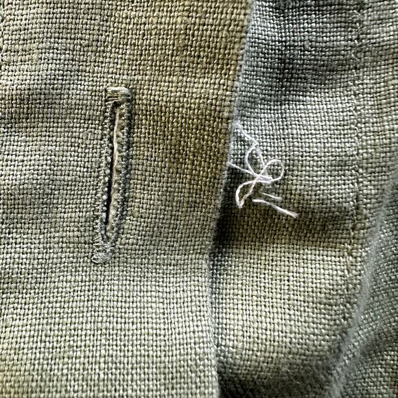 Orvis Button Down Shirt Round Neck Relaxed Fit Casual Plain 100% Linen Green L - Picture 5 of 6